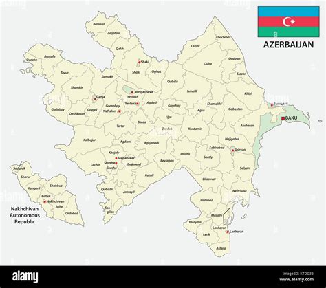 Azerbaijan Administrative And Political Vector Map With Flag Stock