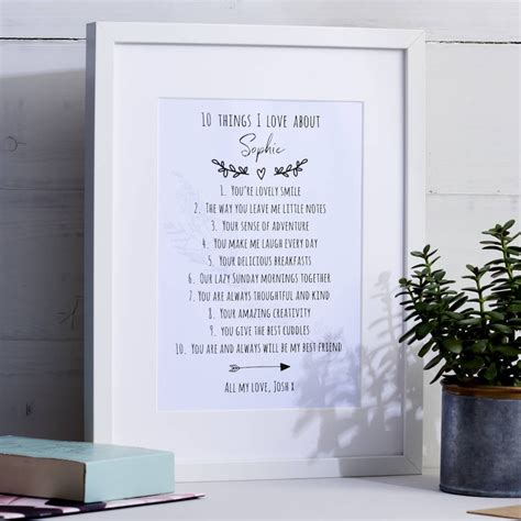 Personalised Ten Things I Love About You Print Great Birthday Etsy