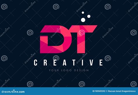 Dt D T Letter Logo With Purple Low Poly Pink Triangles Concept Stock