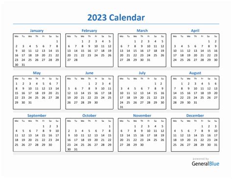 2023 Yearly Calendar Templates With Monday Start