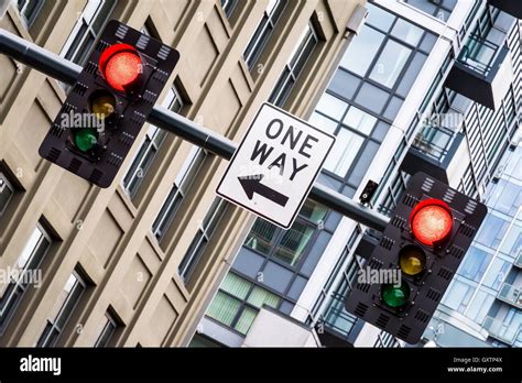 Red Means Stop Traffic Lights Pointing One Way Stock Photo Alamy