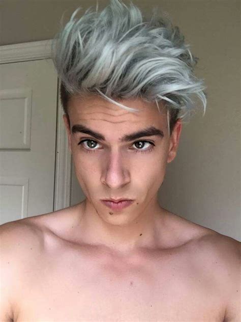 Messy Platinum Blonde Mens Hairstyle Mens Hair Colour Hair Color