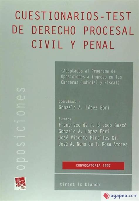 Libro Cuestionarios Test De Derecho Procesal Civil Y Penal Oposiciones