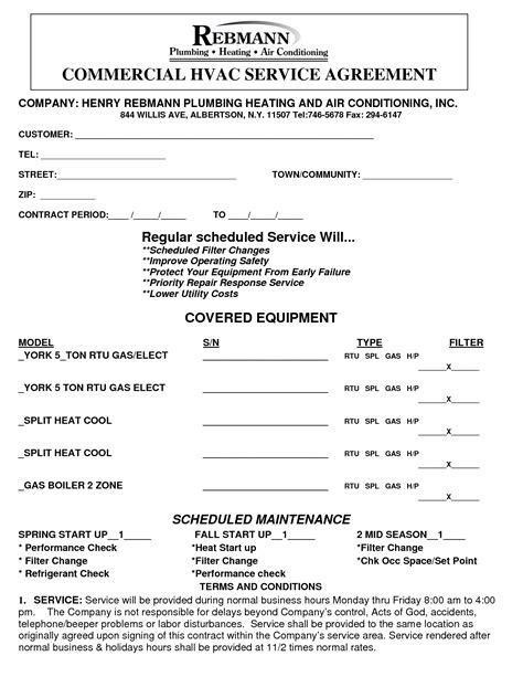 Hvac Service Contract Template Free Printable Documents