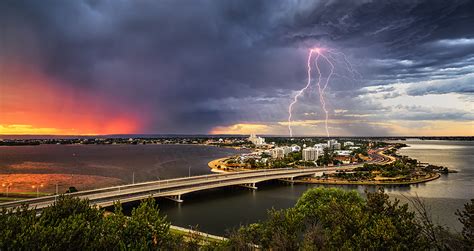 Michael Willis Photography Lightning Over South Perth At Sunrise