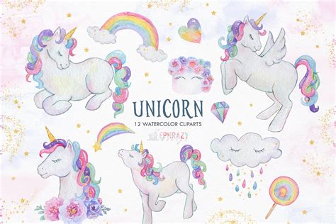 Unicorn Clipart Watercolor Custom Designed Illustrations Creative