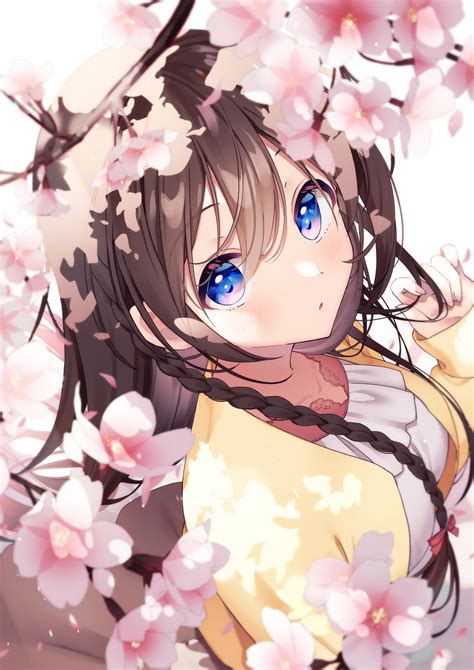 Wallpaper Anime Girls Blue Eyes Brunette Braids Flowers 2894x4093