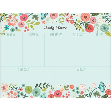 Weekly Planner Pad Coral Light Blue Flowers Gina B Designs