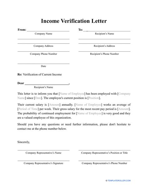 Printable Employee Income Verification Form