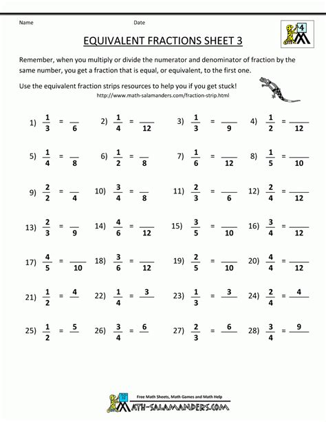 Equivalent Fraction Worksheet Grade 4