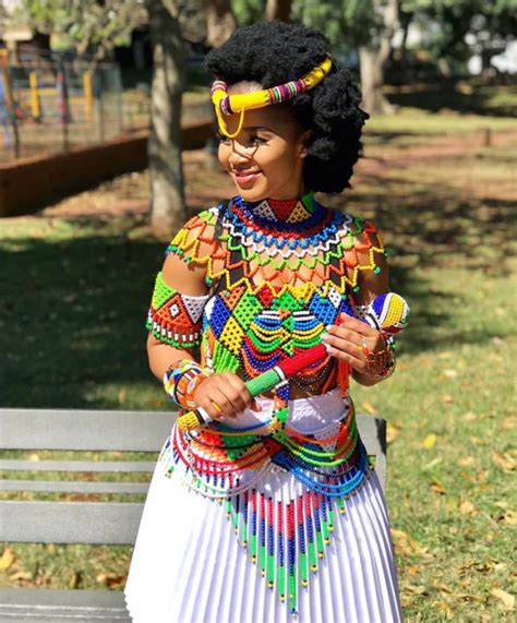 Clipkulture Noxy Zondi In Beautiful White Zulu Skirt And Colourful Beaded Accessories