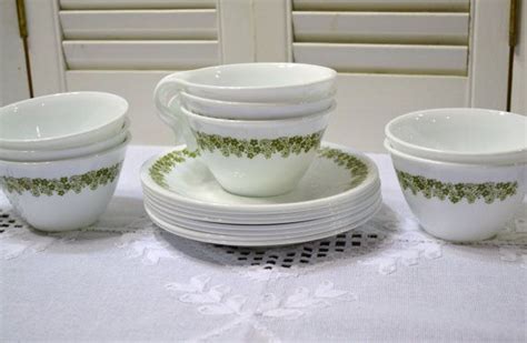 Corelle Cups And Saucers Green Spring Crazy Daisy Pattern Set Etsy
