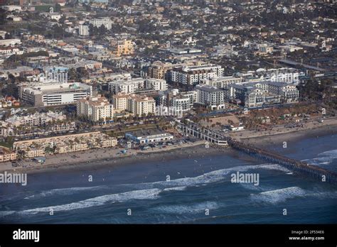 Daytime Aerial View Of The Beach And Downtown City Area Of Oceanside