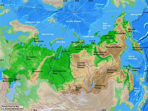 Russia Physical Features Map Physical Features Of Rus