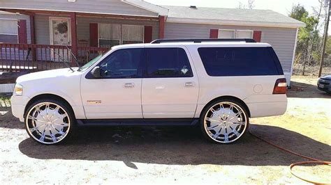 White On White Ford Expedition Sitting On 28s Big Rims Custom Wheels
