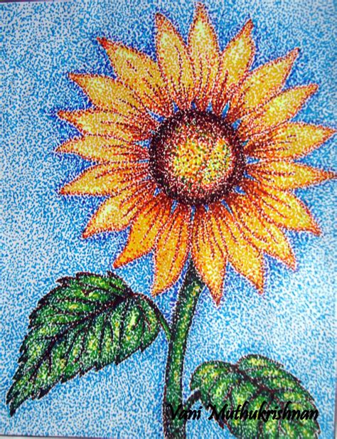 Pointillism Sunflower Pointalism Art Art Stippling Art