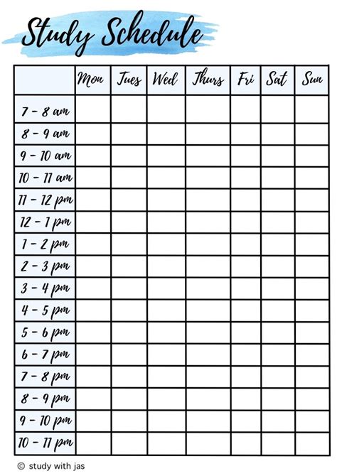 Study Schedule Printable Study Planner Printable Study Timetable