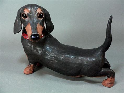 Dachshund Dog Ceramic Sculpture Dudley By Cathy Meincer Red Dachshund