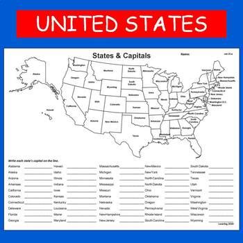 Us States And Capitals Worksheets