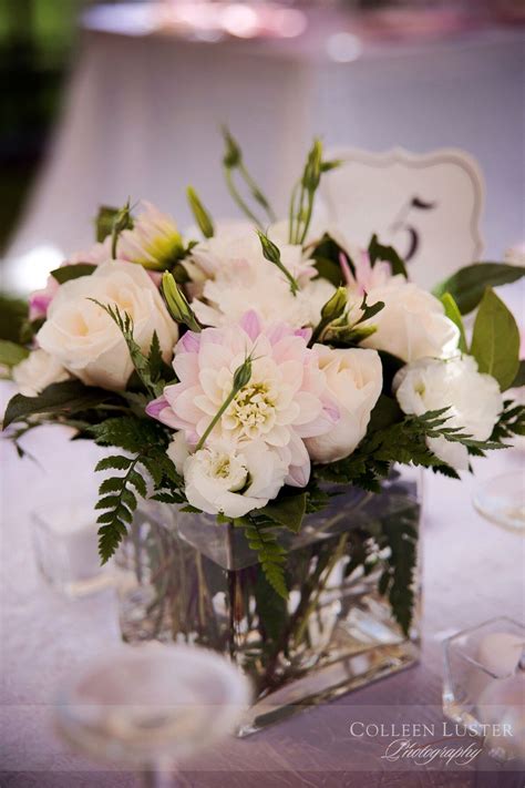 Blush Pink Dahlias And Rose Centerpiece By Yonans Floral Rose
