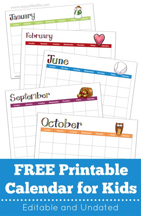 Free Printable Calendar For Kids Editable And Undated My Joy Filled Life