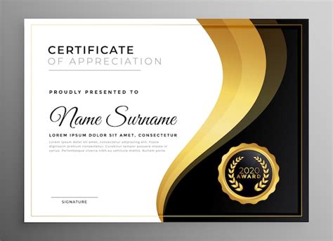 Free Vector Golden Certificate Of Appreciation For Multipurpose Design