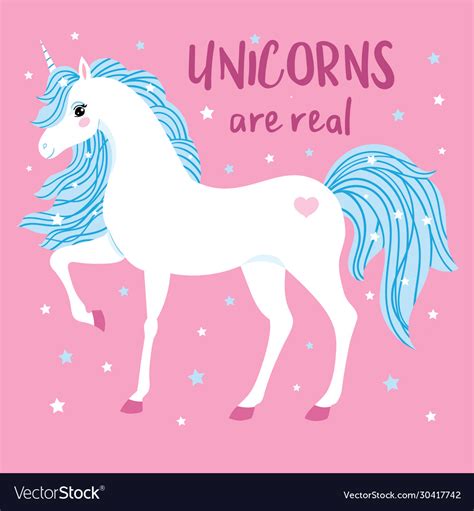 Unicorns Are Real White Unicorn With A Blue Mane Vector Image