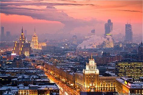 Moscow Winter Sunset Russia Russian Moscow Aerial View City