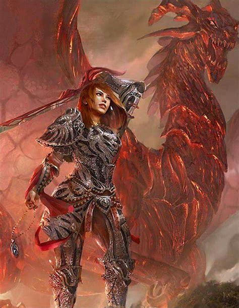 Dragon Red Woman On Armor Dragons Fantasy Dessin