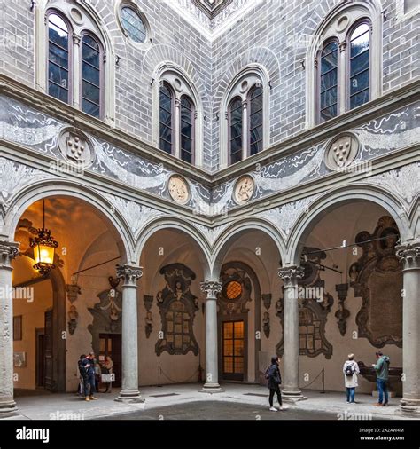 The Inner Courtyard Of Michelozzo In The Palazzo Medici Riccardi With