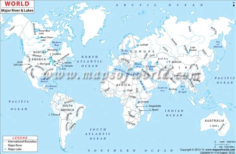 It depicts the five oceans of the world, rivers. #WorldRiver #Map shows the major rivers and lakes around the world. (With images) | Us world map ...