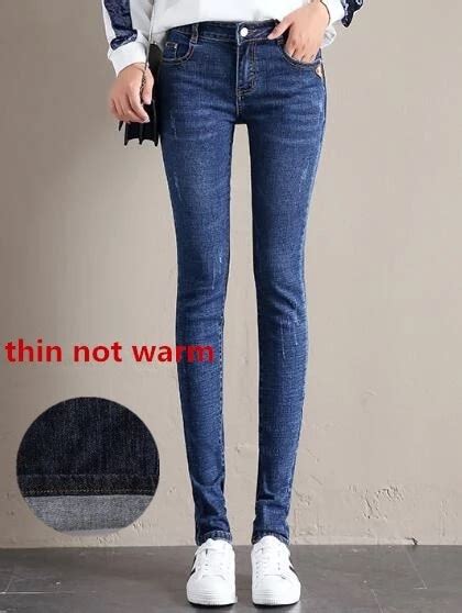 Wkoud Women Jeans 2018 Winter Fall Denim Trousers Thicken Warm High