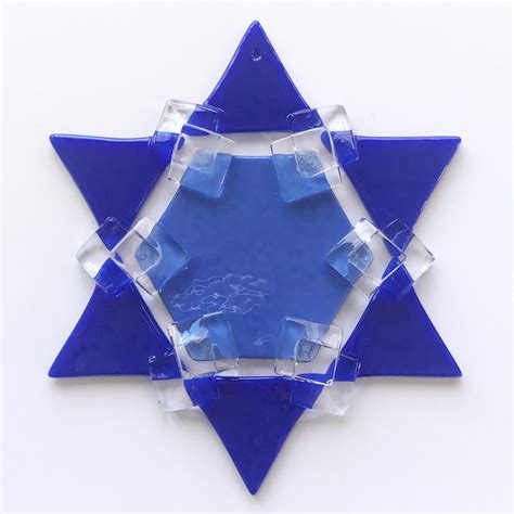 Fused Glass Star Of David Ornament Medium Blue And Cobalt Blue Etsy