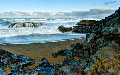 Sea Shore Rocks Landscape Ocean Waves Wallpapers Hd Desktop And