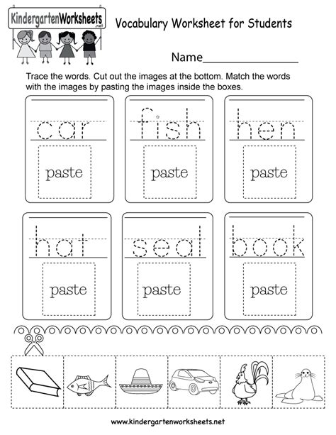 Free Printable Vocabulary Worksheets For Kindergarten Free Printable