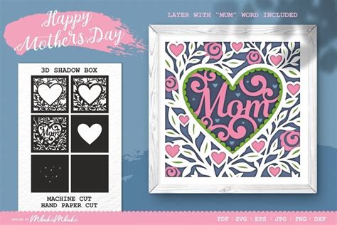 Happy Mothers Day Svg Png Digital Template Paper Cut Your Own Greetings Card Instant Download