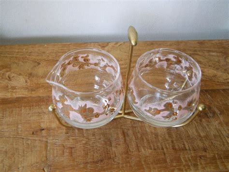 Retro Libbey Pink And Gold Glass Creamer And Sugar Set With Etsy
