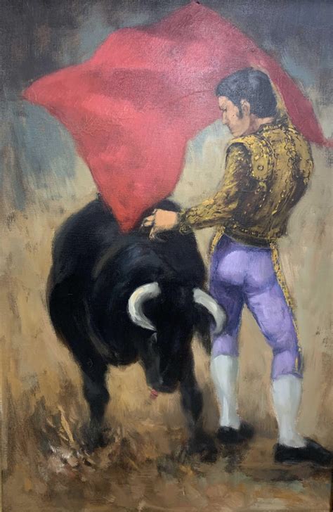 Lot Spanish Matador Bull Fight Oil On Canvas Painting
