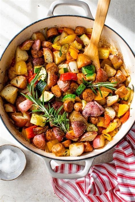 Summer Vegetables With Sausage And Potatoes Skillet One Pot Foody Taste