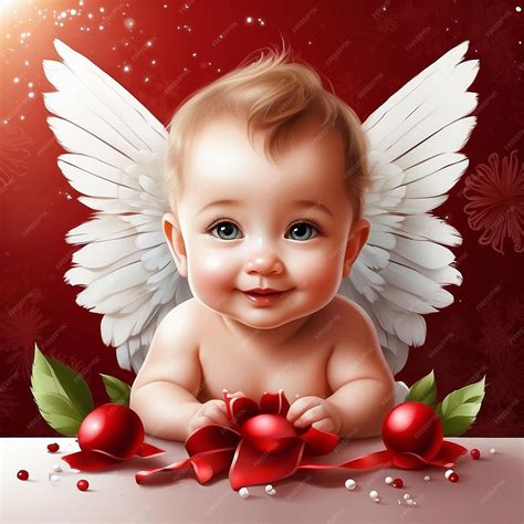 Premium Ai Image Baby New Year With Wings On Red Background