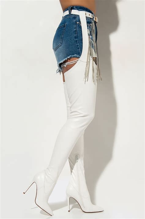 Azalea Wang Faux Leather Belted Thigh High Pointed Toe Stiletto Heel Chap Boot In White White