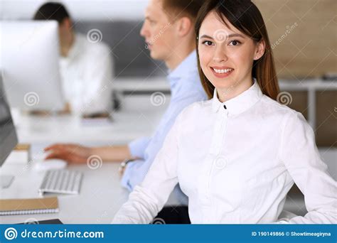 Cheerful Smiling Asian Businesswoman Headshot At Work In Modern Office Casual Dressed Female