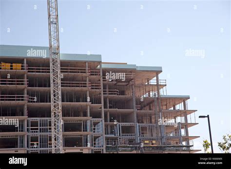 Steel Beams And Concrete Floors Inside A Multi Story Building Under