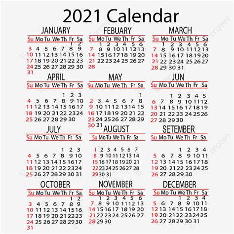 Calendar 2021 Yearly Vector Design 2021 Calendar Year Png