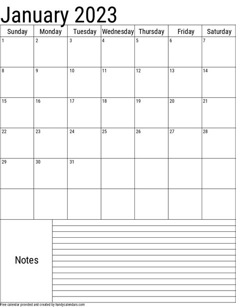 January 2023 Calendar Pdf Word Excel 2023 January Calendars Handy