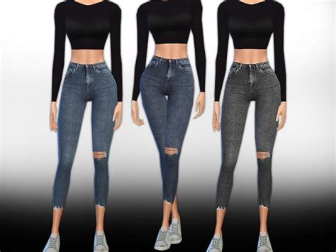 The Sims Resource New Style Realistic Crop Jeans By Saliwa • Sims 4