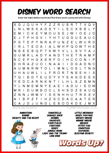 Add, edit, delete clues, and customize this puzzle. Words Up? Disney Word Search