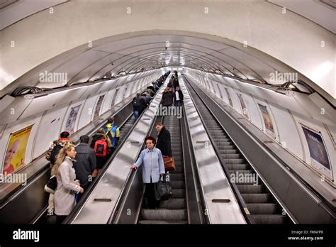 Escalators In A Metro Station In Prague Czech Republic Stock Photo Alamy