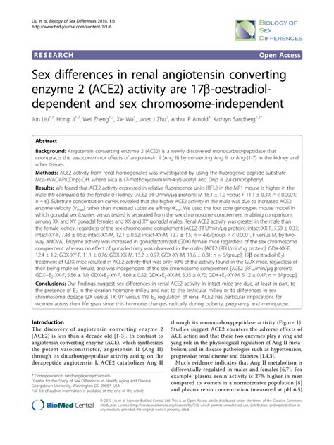 Pdf Sex Differences In Renal Angiotensin Converting Enzyme 2 Ace2 Activity Are 17β