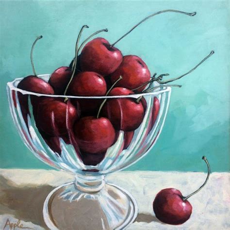 Bowl Of Cherries Realistic Still Life Original Painting Apple Arts